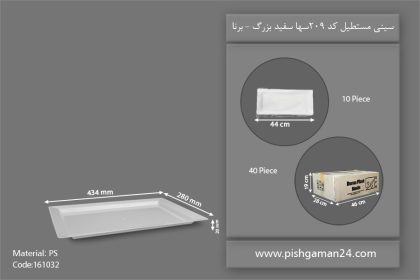 سینی مستطیل سها 209 سفید بزرگ - ظروف یکبار مصرف برنا