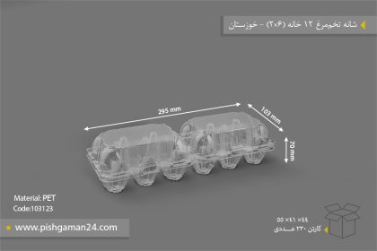 شانه تخم مرغی 12 خانه 6×2 - ظروف یکبار مصرف صنایع پلاستیک